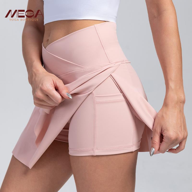High Waist Pleated Skirt Shorts for Women - 4-Way Stretch Nylon Spandex Athletic Shorts with Moisture-Wicking | Yoga/Running/Tennis