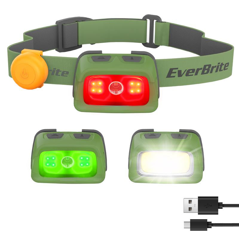 Everbrite Rechargeable Headlamp, 350 Lumens with Red Light and Memory Function, 7 Modes for Camping, Fishing, Hunting, and Night Vision