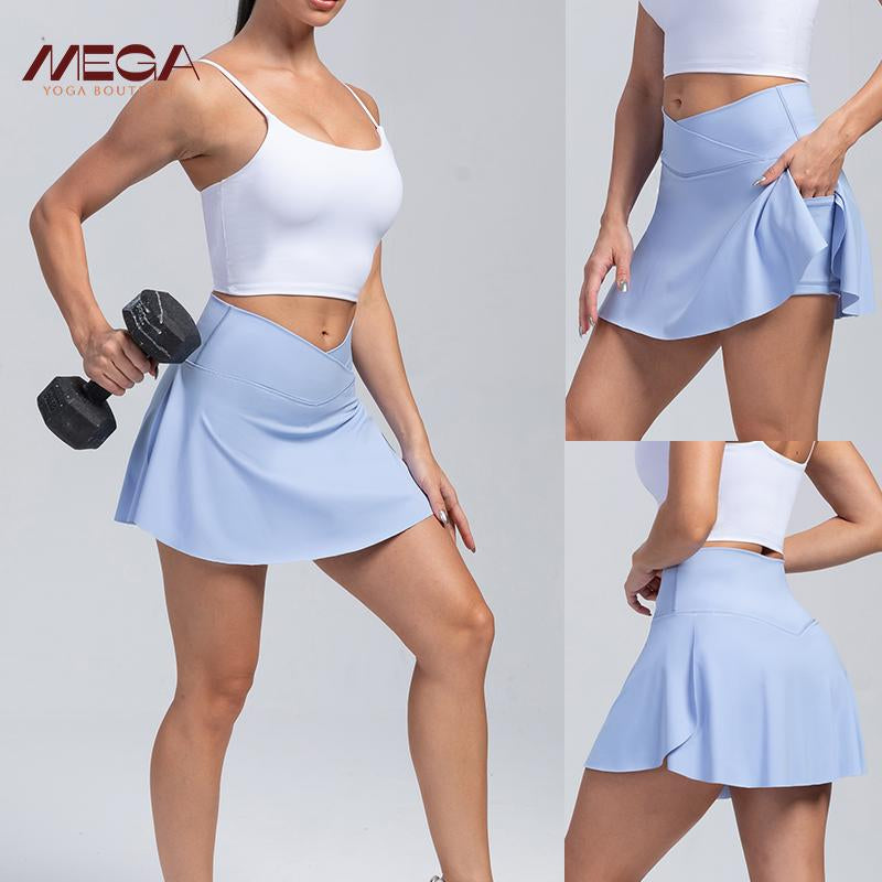 High Waist Pleated Skirt Shorts for Women - 4-Way Stretch Nylon Spandex Athletic Shorts with Moisture-Wicking | Yoga/Running/Tennis