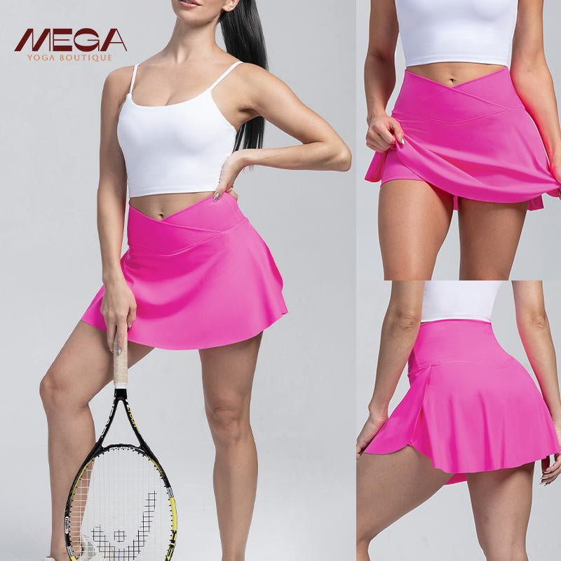 High Waist Pleated Skirt Shorts for Women - 4-Way Stretch Nylon Spandex Athletic Shorts with Moisture-Wicking | Yoga/Running/Tennis