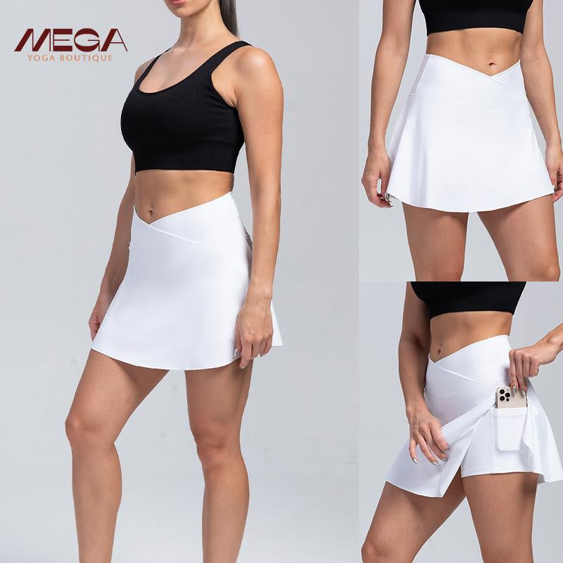 High Waist Pleated Skirt Shorts for Women - 4-Way Stretch Nylon Spandex Athletic Shorts with Moisture-Wicking | Yoga/Running/Tennis