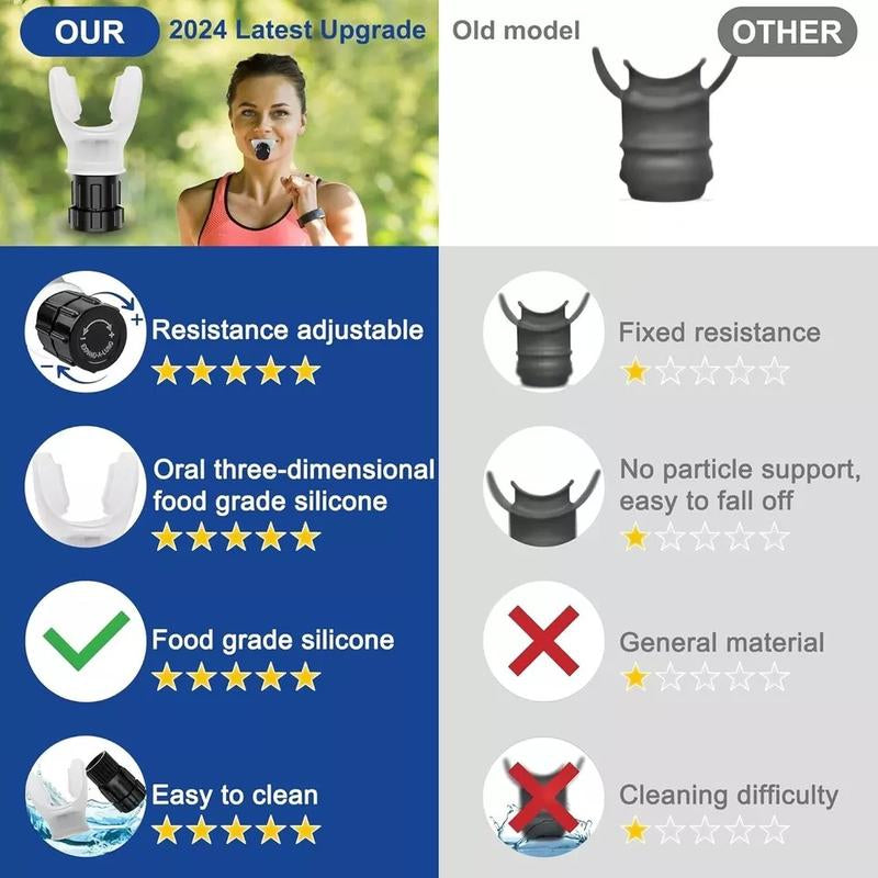 Portable Respiratory Muscle Trainer with Adjustable Resistance for Endurance and Strength - Durable Silicone Adjustable Lung Breathing Exercise Device