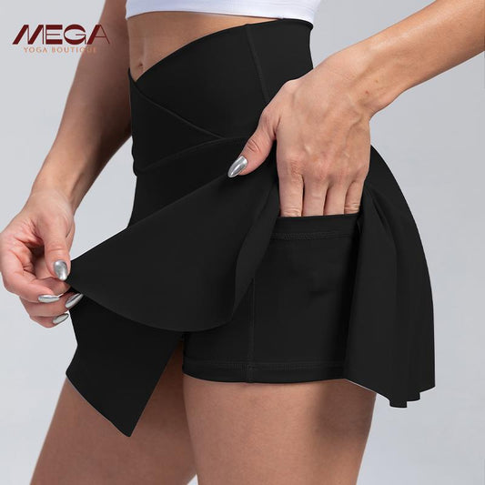 High Waist Pleated Skirt Shorts for Women - 4-Way Stretch Nylon Spandex Athletic Shorts with Moisture-Wicking | Yoga/Running/Tennis
