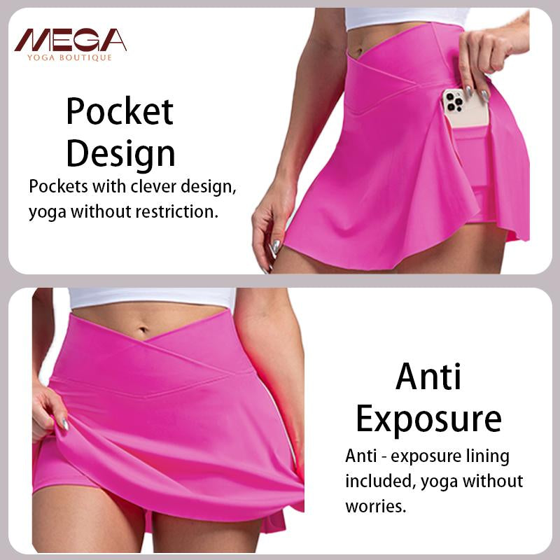 High Waist Pleated Skirt Shorts for Women - 4-Way Stretch Nylon Spandex Athletic Shorts with Moisture-Wicking | Yoga/Running/Tennis