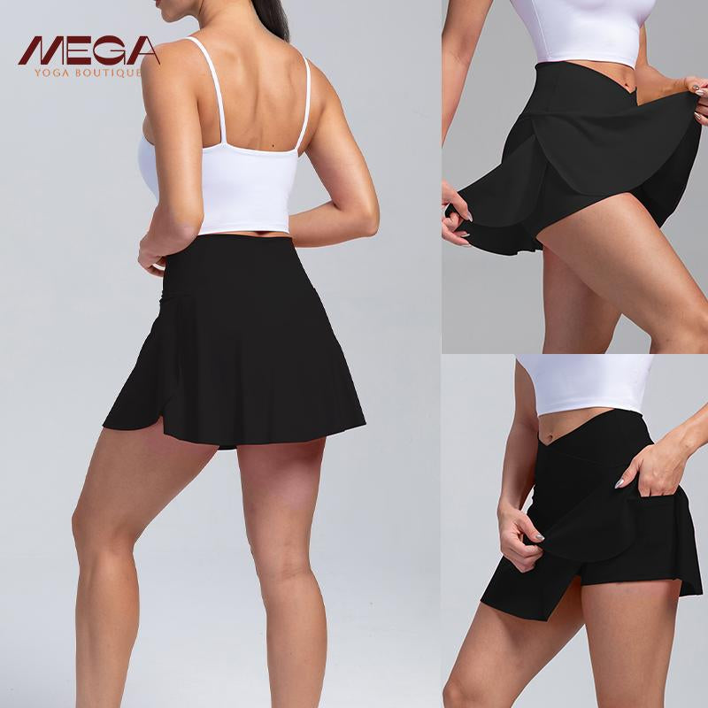 High Waist Pleated Skirt Shorts for Women - 4-Way Stretch Nylon Spandex Athletic Shorts with Moisture-Wicking | Yoga/Running/Tennis