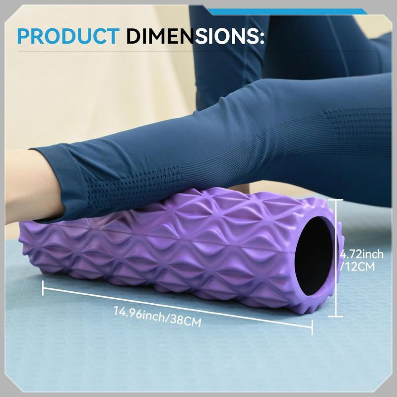 Foam Roller, 15Inch Deep Tissue for Massage, Myofascial Trigger Point Release, Exercise, Yoga, Pilates(Purple)