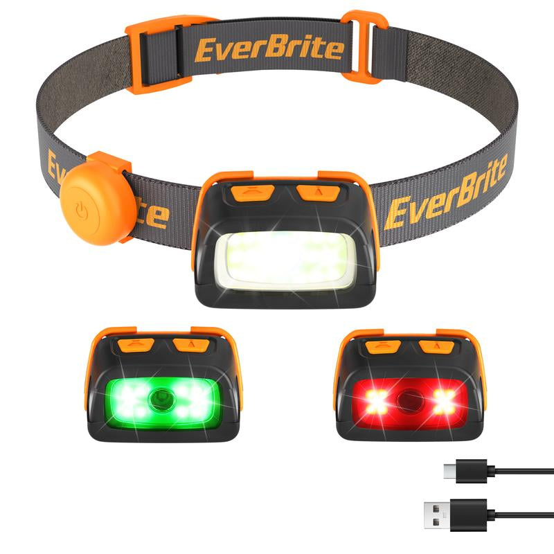 Everbrite Rechargeable Headlamp, 350 Lumens with Red Light and Memory Function, 7 Modes for Camping, Fishing, Hunting, and Night Vision