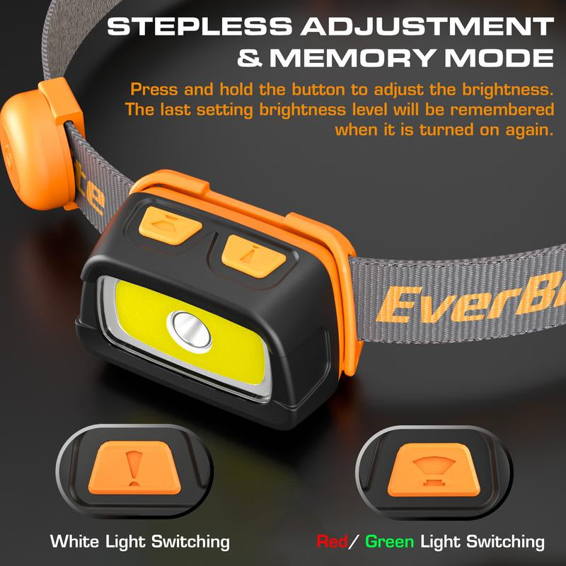 Everbrite Rechargeable Headlamp, 350 Lumens with Red Light and Memory Function, 7 Modes for Camping, Fishing, Hunting, and Night Vision