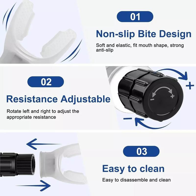 Portable Respiratory Muscle Trainer with Adjustable Resistance for Endurance and Strength - Durable Silicone Adjustable Lung Breathing Exercise Device