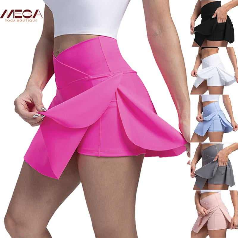 High Waist Pleated Skirt Shorts for Women - 4-Way Stretch Nylon Spandex Athletic Shorts with Moisture-Wicking | Yoga/Running/Tennis