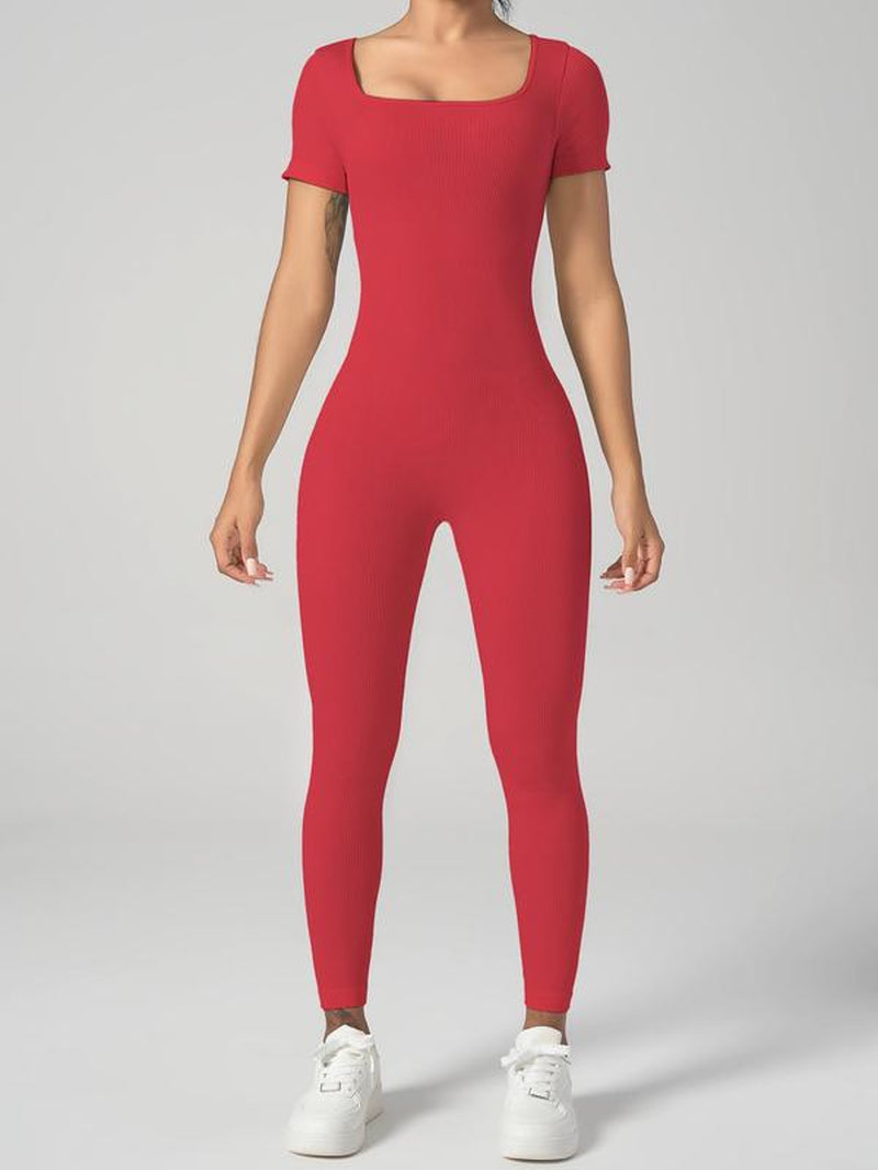 Women'S Solid Ribbed Long Sleeve Sports Playsuit Tummy Control Jumpsuit, Workout Ribbed Long Sleeve Exercise Bodycon Jumpsuit, Seamless Jumpsuits One-Piece Yoga Suit, Summer Outfits 2024