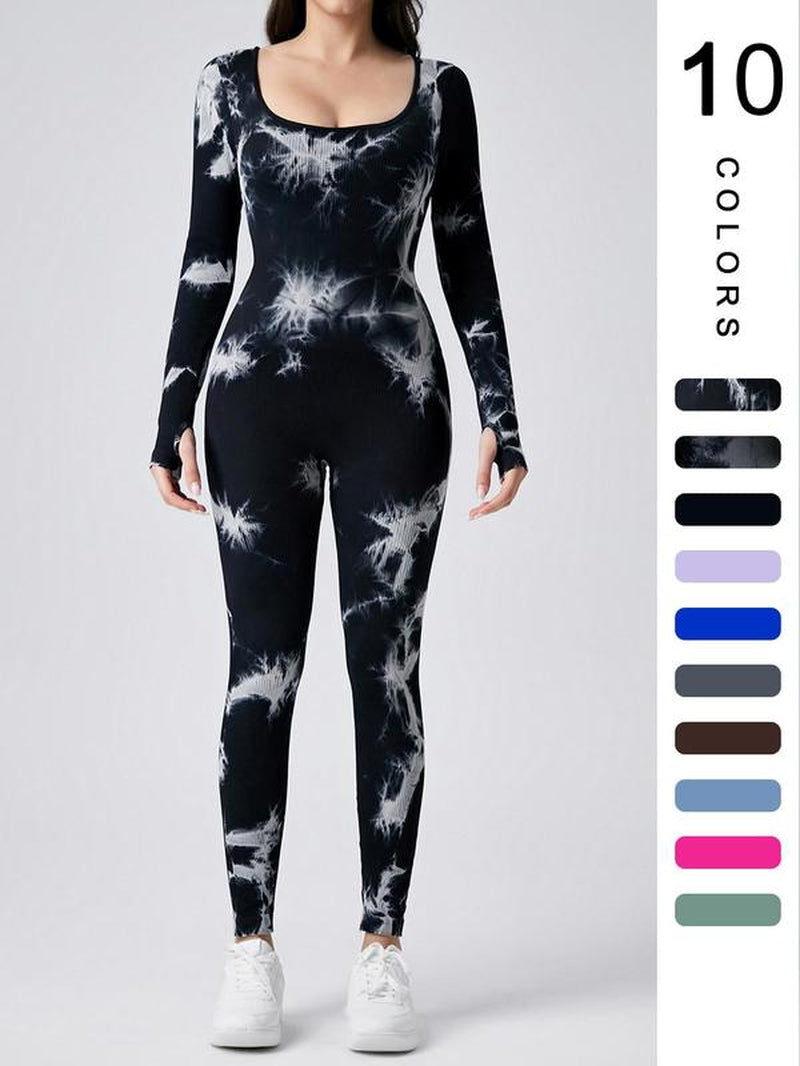 Women'S Solid Ribbed Long Sleeve Sports Playsuit Tummy Control Jumpsuit, Workout Ribbed Long Sleeve Exercise Bodycon Jumpsuit, Seamless Jumpsuits One-Piece Yoga Suit, Summer Outfits 2024