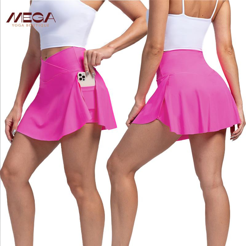 High Waist Pleated Skirt Shorts for Women - 4-Way Stretch Nylon Spandex Athletic Shorts with Moisture-Wicking | Yoga/Running/Tennis