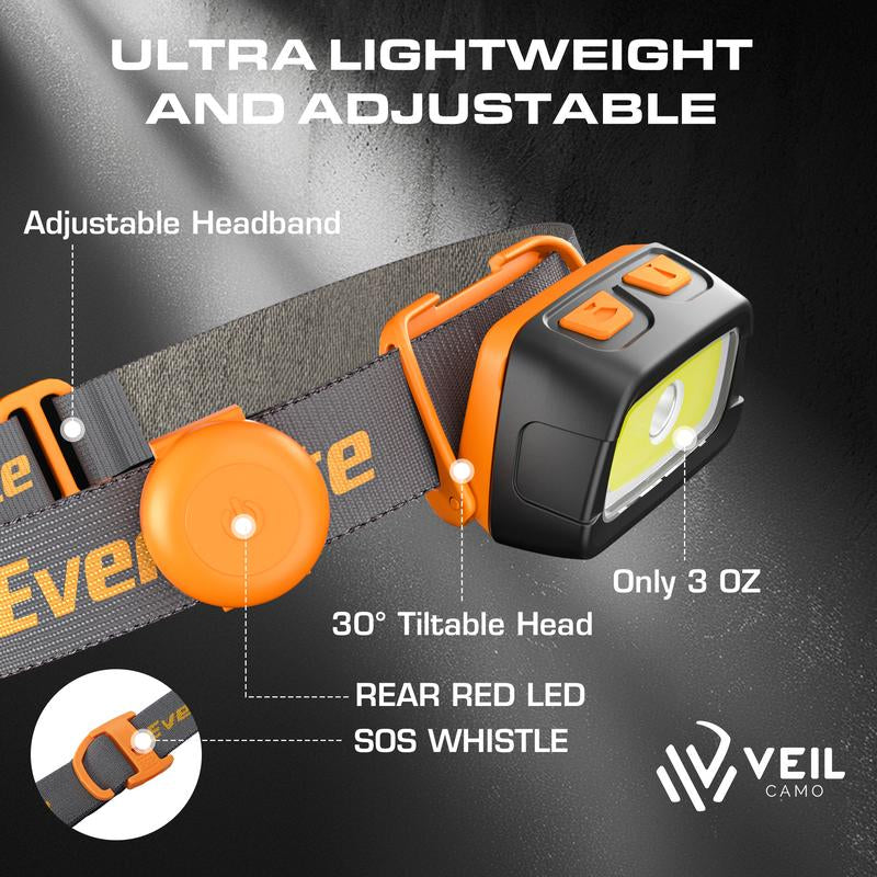 Everbrite Rechargeable Headlamp, 350 Lumens with Red Light and Memory Function, 7 Modes for Camping, Fishing, Hunting, and Night Vision