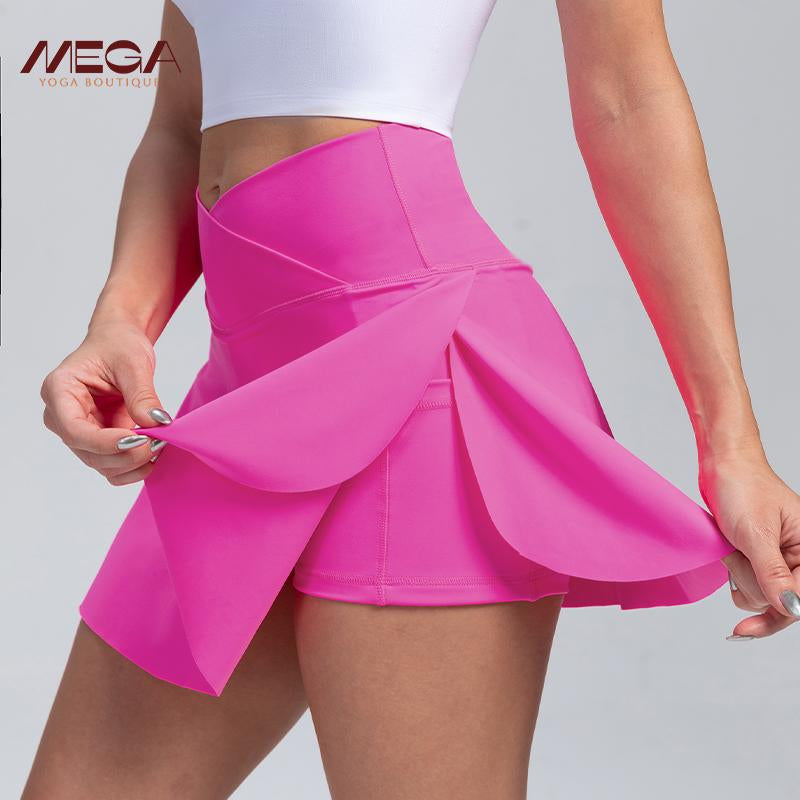 High Waist Pleated Skirt Shorts for Women - 4-Way Stretch Nylon Spandex Athletic Shorts with Moisture-Wicking | Yoga/Running/Tennis