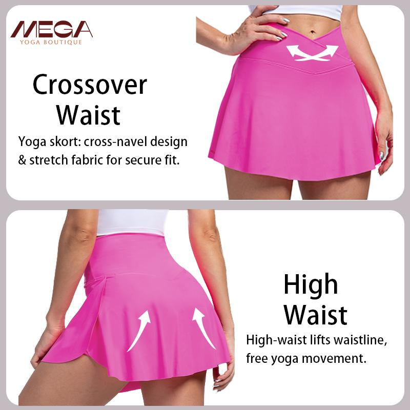 High Waist Pleated Skirt Shorts for Women - 4-Way Stretch Nylon Spandex Athletic Shorts with Moisture-Wicking | Yoga/Running/Tennis