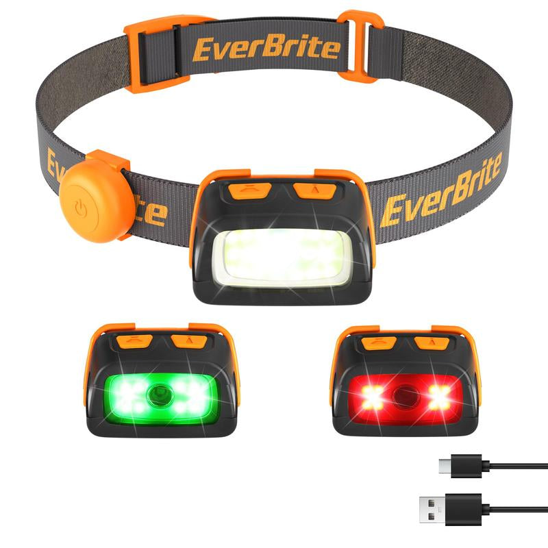 Everbrite Rechargeable Headlamp, 350 Lumens with Red Light and Memory Function, 7 Modes for Camping, Fishing, Hunting, and Night Vision