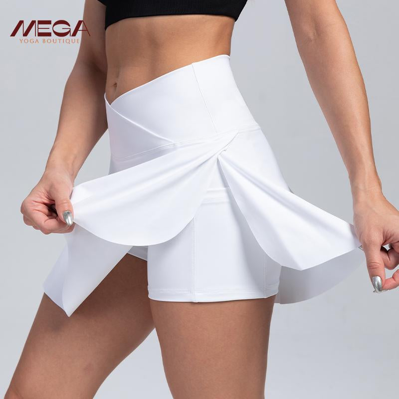 High Waist Pleated Skirt Shorts for Women - 4-Way Stretch Nylon Spandex Athletic Shorts with Moisture-Wicking | Yoga/Running/Tennis