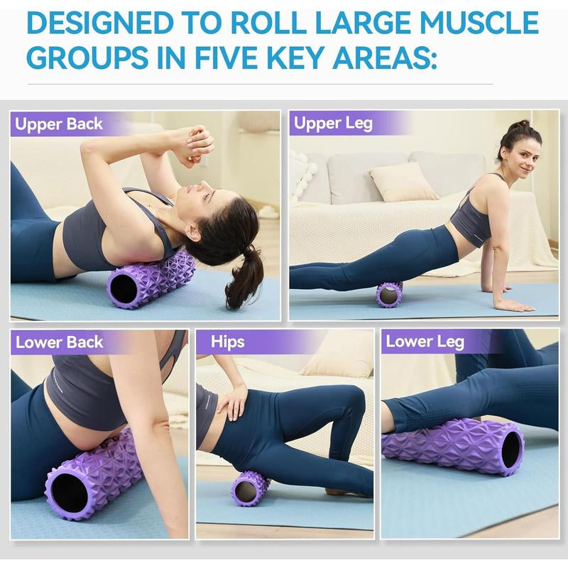 Foam Roller, 15Inch Deep Tissue for Massage, Myofascial Trigger Point Release, Exercise, Yoga, Pilates(Purple)