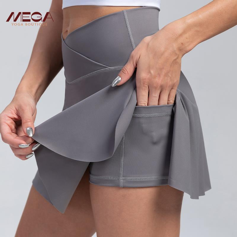 High Waist Pleated Skirt Shorts for Women - 4-Way Stretch Nylon Spandex Athletic Shorts with Moisture-Wicking | Yoga/Running/Tennis