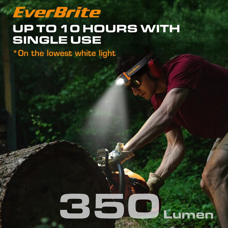 Everbrite Rechargeable Headlamp, 350 Lumens with Red Light and Memory Function, 7 Modes for Camping, Fishing, Hunting, and Night Vision