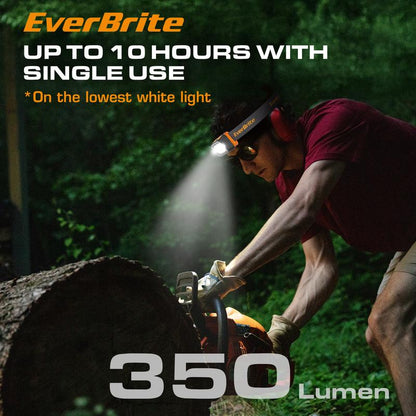 Everbrite Rechargeable Headlamp, 350 Lumens with Red Light and Memory Function, 7 Modes for Camping, Fishing, Hunting, and Night Vision