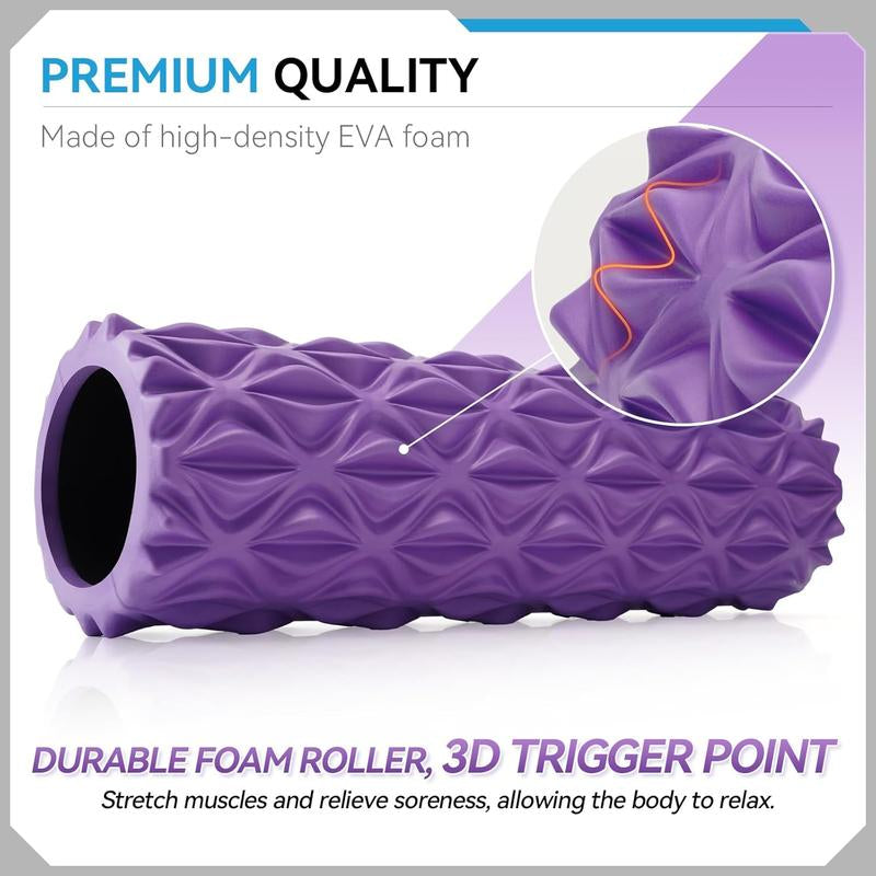 Foam Roller, 15Inch Deep Tissue for Massage, Myofascial Trigger Point Release, Exercise, Yoga, Pilates(Purple)