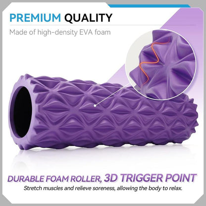 Foam Roller, 15Inch Deep Tissue for Massage, Myofascial Trigger Point Release, Exercise, Yoga, Pilates(Purple)