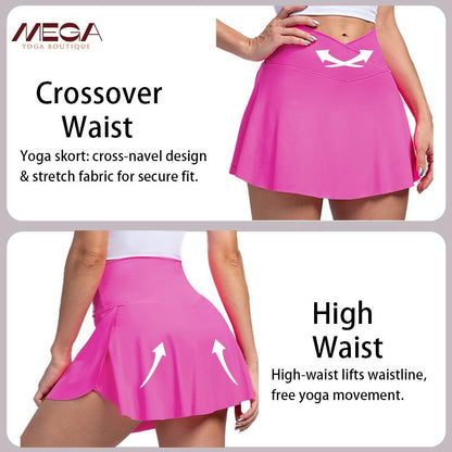 High Waist Pleated Skirt Shorts for Women - 4-Way Stretch Nylon Spandex Athletic Shorts with Moisture-Wicking | Yoga/Running/Tennis