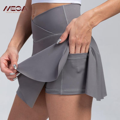 High Waist Pleated Skirt Shorts for Women - 4-Way Stretch Nylon Spandex Athletic Shorts with Moisture-Wicking | Yoga/Running/Tennis